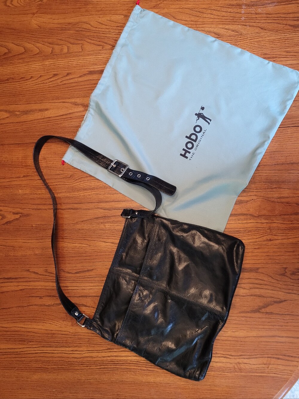 HOBO Black Genuine Leather Crossbody Bag | Organizer Purse + Dust Bag
